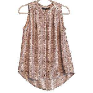 APT 9 Top Sleeveless Tank Top Brown Beige Button Front Pleated Women S